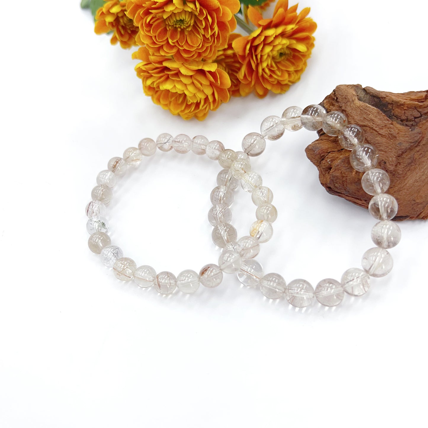 Brazalete/pulsera de cuarzo rutilado dorado.