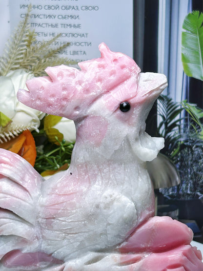 1,237 kg de piedra preciosa de cristal natural, ópalo rosa, tallado a mano, animal, tallado de cristal del zodíaco