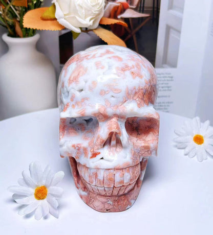 大きなドゥルージー ピンク アメジスト ジオード スカルとフラワー アゲート | ドゥルージー クリスタル スカル | フラワー アゲート スカル | ドゥルージー スカル | クリスタル スカル アート