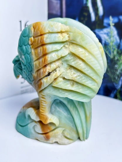 ブルーカリビアンカルサイトカービングイーグル、ブルークォーツクリスタル、ヒーリングクリスタル、ホワイトアラゴナイト 1.137kg