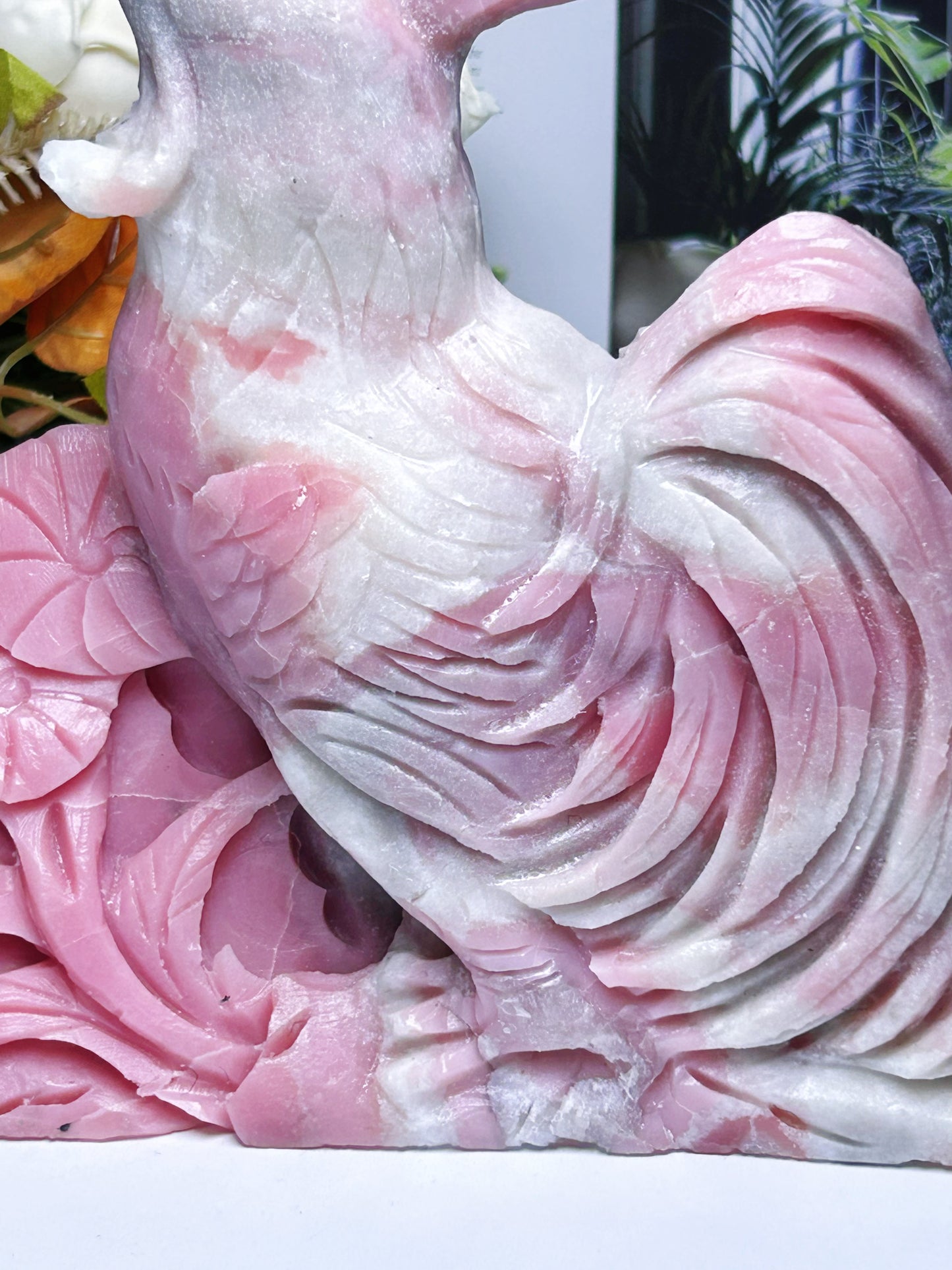 1,237 kg de piedra preciosa de cristal natural, ópalo rosa, tallado a mano, animal, tallado de cristal del zodíaco