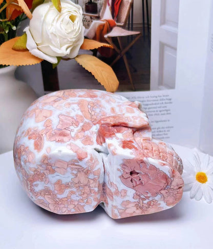 大きなドゥルージー ピンク アメジスト ジオード スカルとフラワー アゲート | ドゥルージー クリスタル スカル | フラワー アゲート スカル | ドゥルージー スカル | クリスタル スカル アート