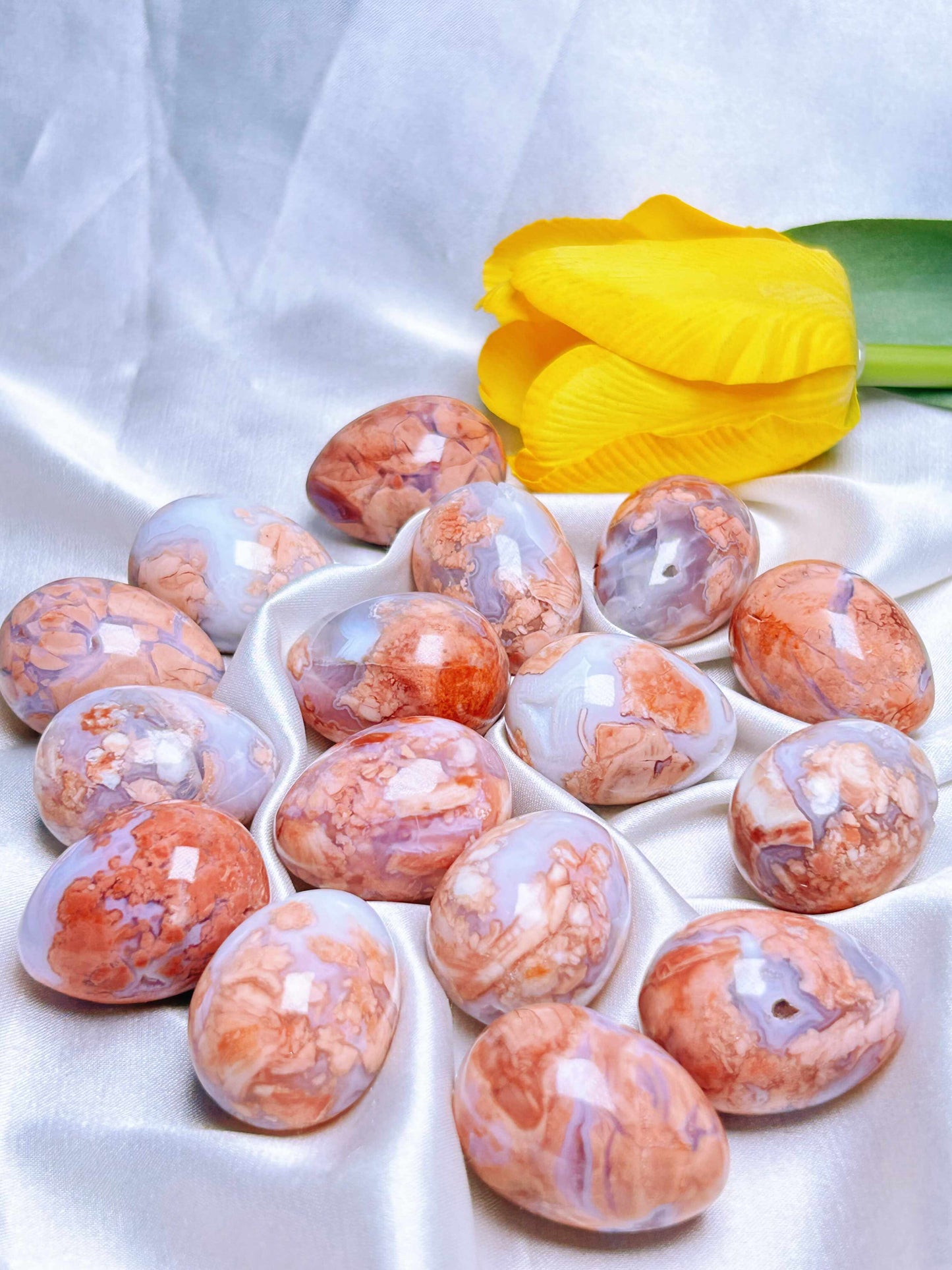 ピンク 天然アメジスト フラワー アゲート ドゥルージー クリスタル エッグ ディスプレイ ピース 30mm