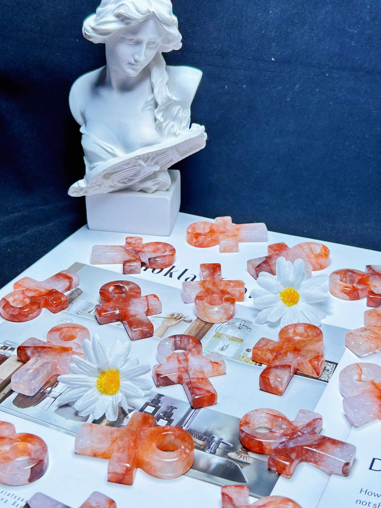 Crystal Pewter Ankh Egyptian Cross with Celtic Knots Pendant with Fire Quartz OCTOBER Birthstone