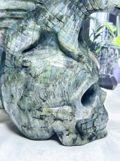 Dragón de labradorita natural de 2 kg/calavera de dragón de cristal/dragón volador de cristal/decoración del hogar/regalo de cristal