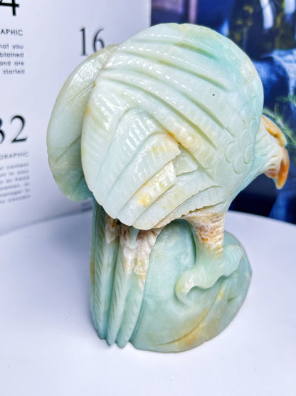 ブルーカリビアンカルサイトカービングイーグル、ブルークォーツクリスタル、ヒーリングクリスタル、ホワイトアラゴナイト 1.137kg