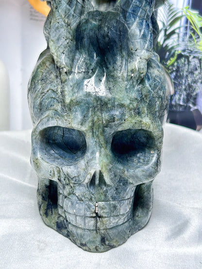 Dragón de labradorita natural de 2 kg/calavera de dragón de cristal/dragón volador de cristal/decoración del hogar/regalo de cristal