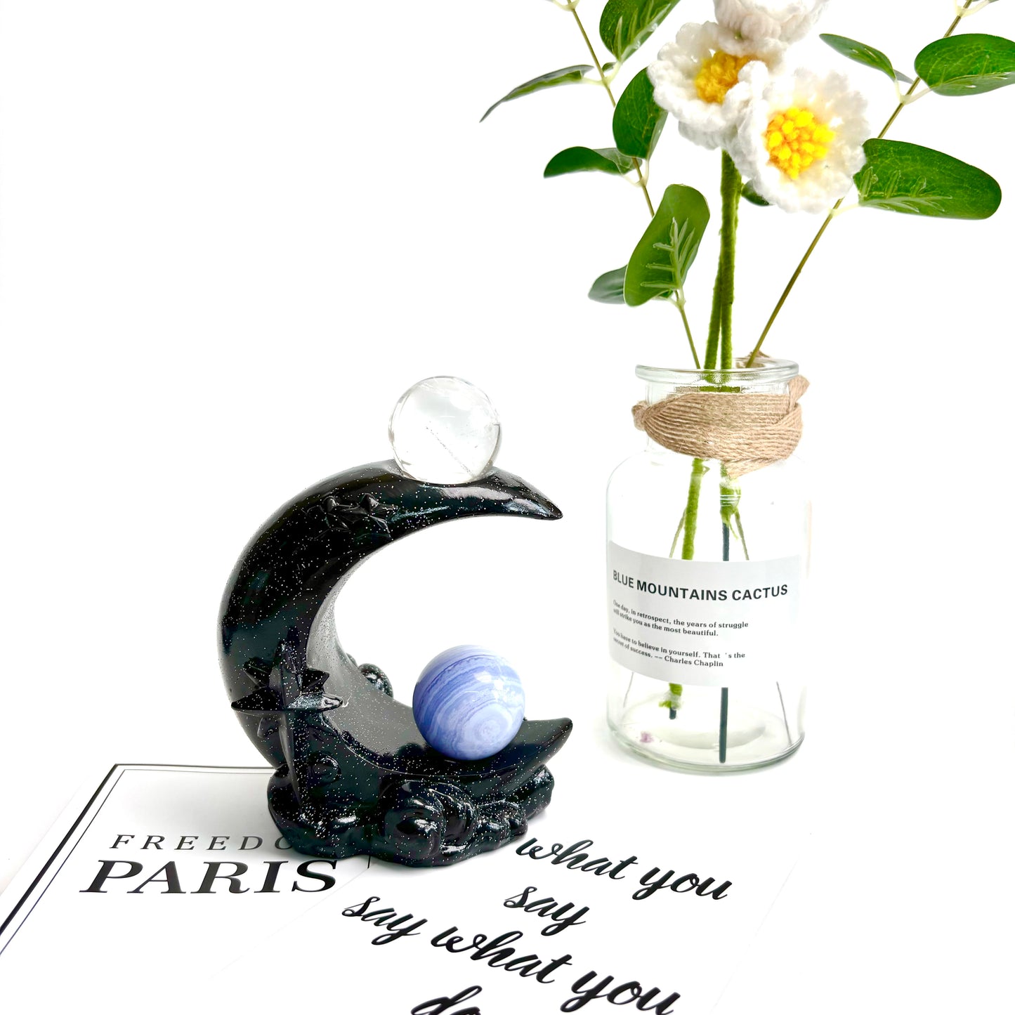 $12.8/1pcs Black moon crystal sphere Resin  base.