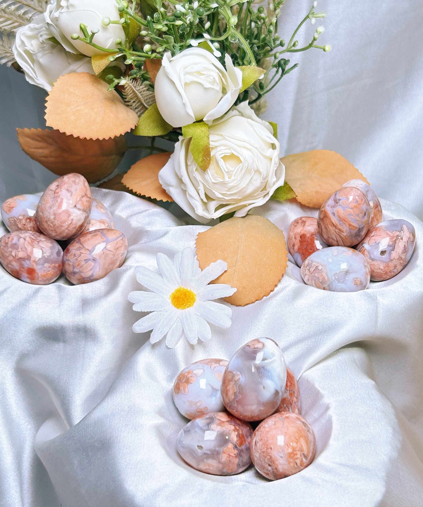 ピンク 天然アメジスト フラワー アゲート ドゥルージー クリスタル エッグ ディスプレイ ピース 30mm